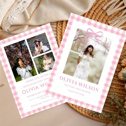 Chic Pink Gingham  Graduation Party 2026  招待状