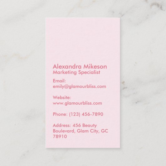 Chic Pink Glitter Aesthetic 名刺 (裏面)