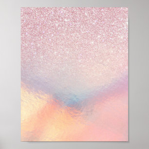 Chic Pink Glitter Iridescent Holographic Gradient ポスター
