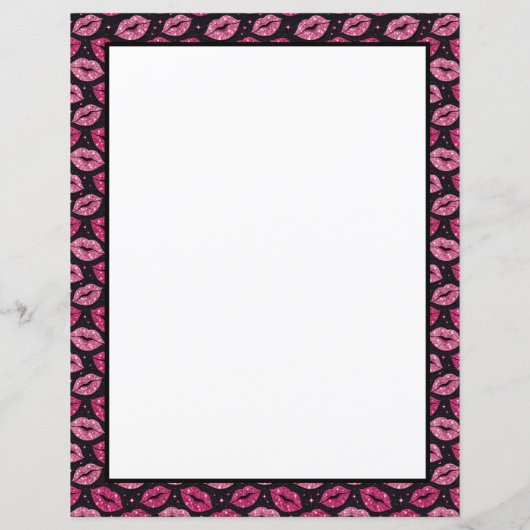 Chic Pink Glitter Lips on Black Personalized (裏面)
