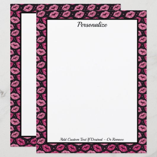 Chic Pink Glitter Lips on Black Personalized (正面/裏面)
