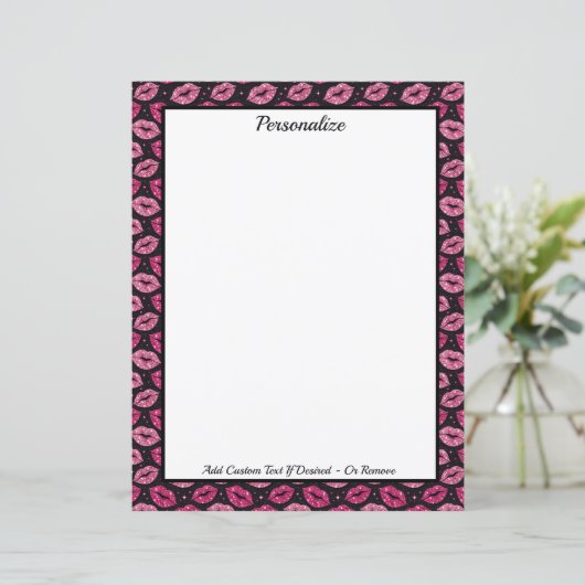 Chic Pink Glitter Lips on Black Personalized (スタンド正面)