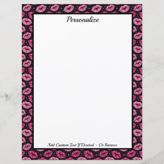 Chic Pink Glitter Lips on Black Personalized (正面)