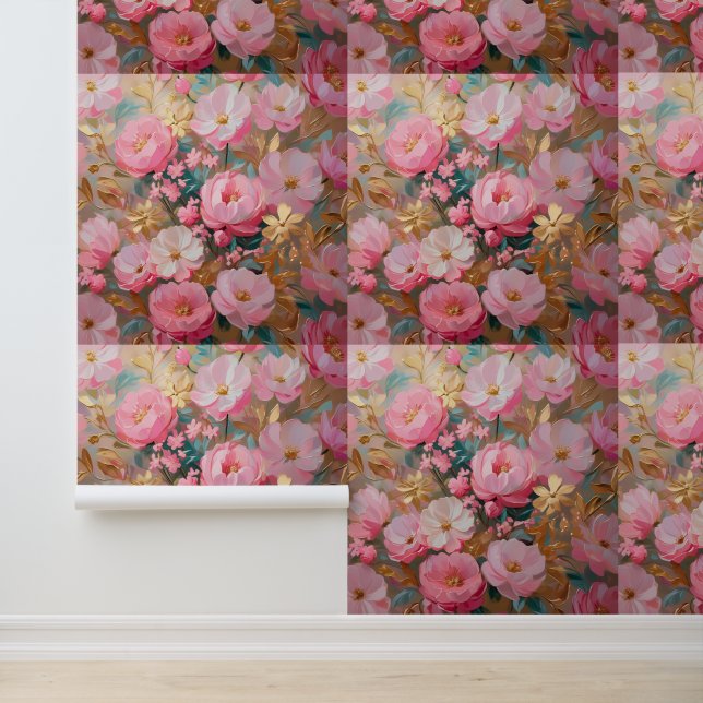 Chic Pink Gold Botanical Peel and Stick Wall Art 壁紙 (アプリケーション)