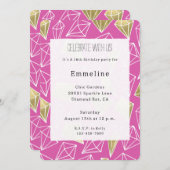 Chic Pink Gold Diamonds Birthday 招待状 (正面/裏面)