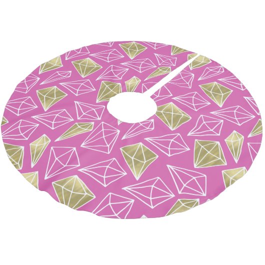 Chic Pink Gold Diamonds Christmas ブラッシュドポリエステルツリースカート (アングル)