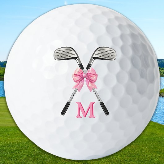 Chic Pink Golf Clubs & Bow Personalized Monogram  ゴルフボール