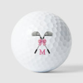 Chic Pink Golf Clubs & Bow Personalized Monogram  ゴルフボール (正面)