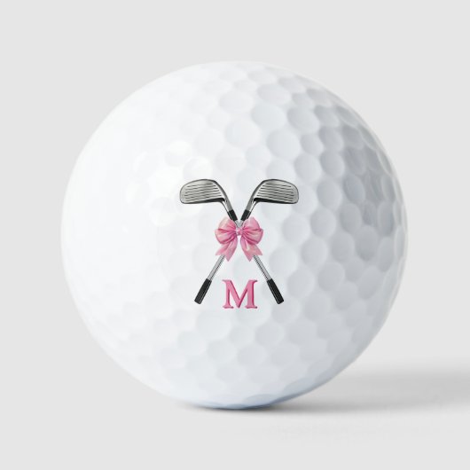 Chic Pink Golf Clubs & Bow Personalized Monogram ゴルフボール (正面)