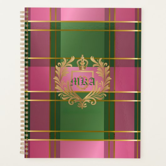 Chic Pink Green Plaid Monogram Personal Planner プランナー手帳 (正面)
