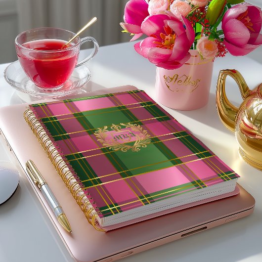 Chic Pink Green Plaid Monogram Personal Planner プランナー手帳