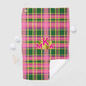 Chic Pink & Green Plaid Monogrammed ゴルフタオル (インサイチュ)