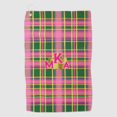 Chic Pink & Green Plaid Monogrammed ゴルフタオル (正面)
