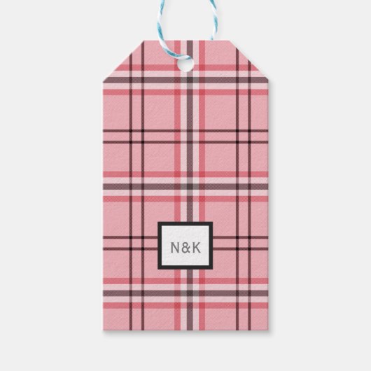 Chic Pink & Grey Plaid Fashion Pattern Party ギフトタグ (正面)