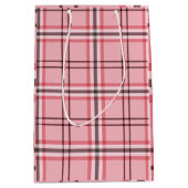 Chic Pink & Grey Plaid Fashion Pattern Party ミディアムペーパーバッグ (正面)