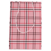 Chic Pink & Grey Plaid Fashion Pattern Party ミディアムペーパーバッグ (裏面)