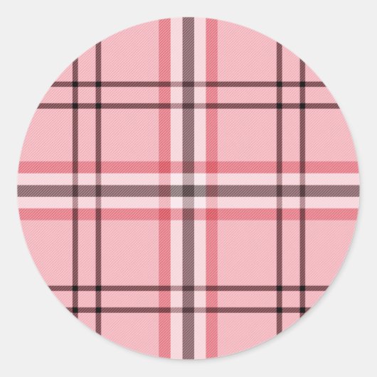 Chic Pink & Grey Plaid Fashion Pattern Party ラウンドシール (正面)