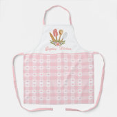 Chic Pink Kitchen Utensils Bow Elegance Gingham エプロン (正面)