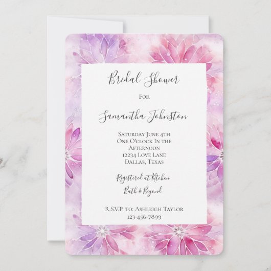Chic Pink Lavender Floral Bridal Shower 招待状 (正面)