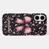 chic pink leopard print coquette bow monogram Case-Mate iPhoneケース (裏面 (横))