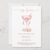 Chic Pink Martini Tini One Baby Girl Sip And See  招待状 (正面)