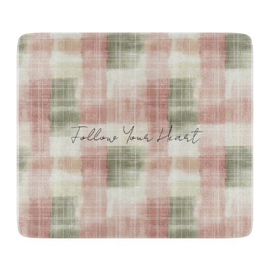 Chic Pink Mint Cream Plaid Stripes   カッティングボード (正面)