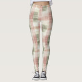 Chic Pink Mint Cream Plaid Stripes  レギンス (正面)