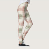 Chic Pink Mint Cream Plaid Stripes  レギンス (右)