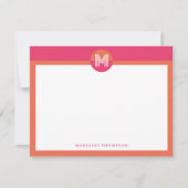 Chic Pink Orange Geometric Modern Monogram ノートカード (正面)