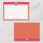 Chic Pink Orange Geometric Modern Monogram ノートカード (正面/裏面)