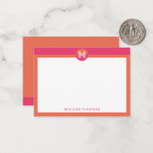 Chic Pink Orange Geometric Modern Monogram ノートカード (正面/裏面インサイチュ)