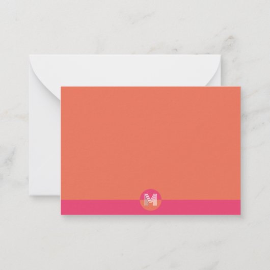 Chic Pink Orange Geometric Modern Monogram ノートカード (裏面)
