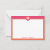 Chic Pink Orange Geometric Modern Monogram ノートカード (正面)