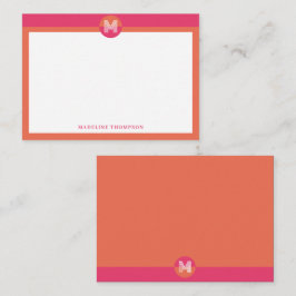 Chic Pink Orange Geometric Modern Monogram ノートカード