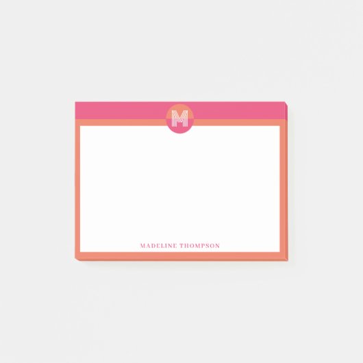 Chic Pink Orange Geometric Modern Monogram ポストイット (正面)
