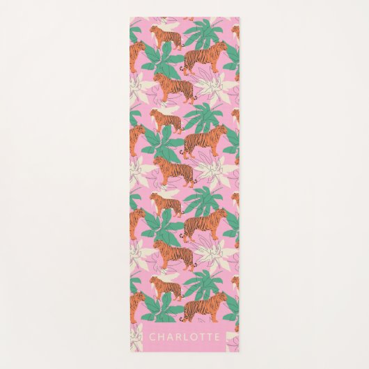 Chic Pink Orange Tiger Jungle Personalized Name ヨガマット (正面)