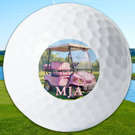 Chic Pink Personalized Golf Cart Custom Monogram  ゴルフボール