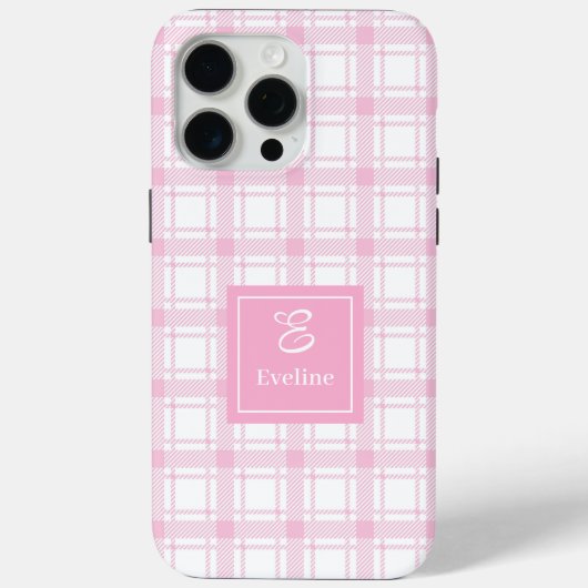 Chic Pink Plaid iPhone Case Custom Name Keepsake Case-Mate iPhoneケース (裏面)