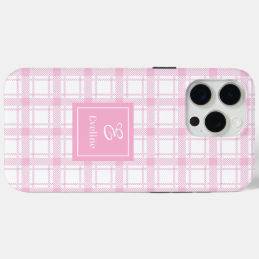 Chic Pink Plaid iPhone Case Custom Name Keepsake Case-Mate iPhoneケース (裏面 (横))
