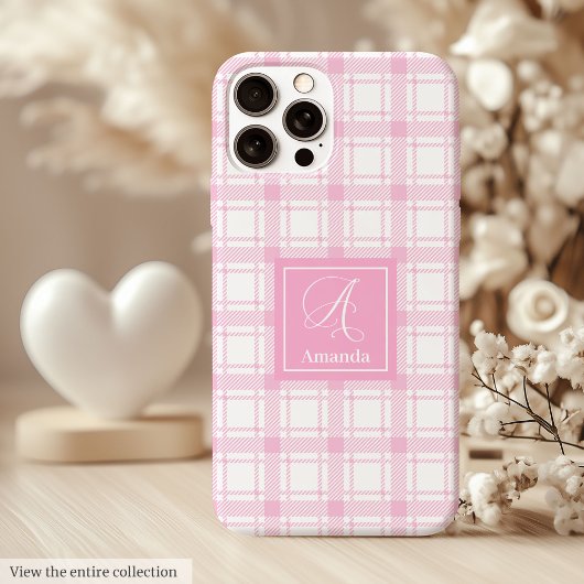 Chic Pink Plaid iPhone Case Custom Name Keepsake Case-Mate iPhoneケース