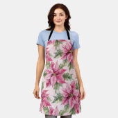 Chic Pink Poinsettia Flowers Christmas エプロン (着用した状態)