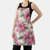 Chic Pink Poinsettia Flowers Christmas エプロン (インサイチュ)