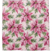 Chic Pink Poinsettia Flowers Christmas シャワーカーテン (正面)