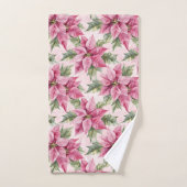 Chic Pink Poinsettia Flowers Christmas バスタオルセット (ハンドタオル)