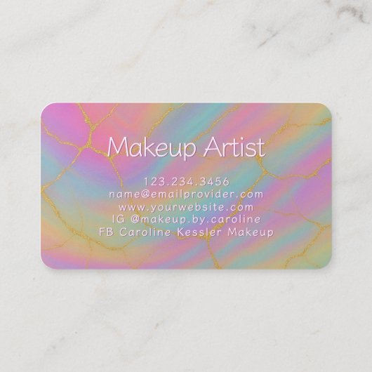 Chic Pink Purple Turquoise Teal Blue Gold Marbled 名刺 (裏面)