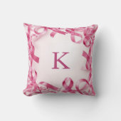 Chic Pink Ribbon Awareness Frame Monogrammed クッション (正面)