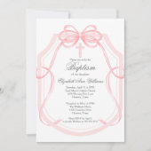 Chic Pink Ribbon Bow Baby Girl Baptism 招待状 (正面)