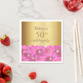 Chic Pink Rose Floral Gold 50th Birthday Party スタンダードカクテルナプキン (インサイチュ)