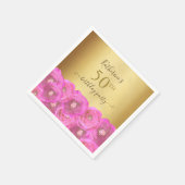Chic Pink Rose Floral Gold 50th Birthday Party スタンダードカクテルナプキン (角)