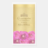 Chic Pink Rose Floral Gold Crown Quinceañera (正面)